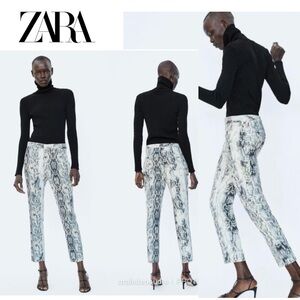 Zara animal snake print slim fit ankle pants gray ivory white Sz S